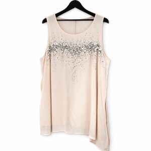 Lane Bryant Top 26/28 Pink Sleeveless Sequins High Low Stretch Summer Casual‎